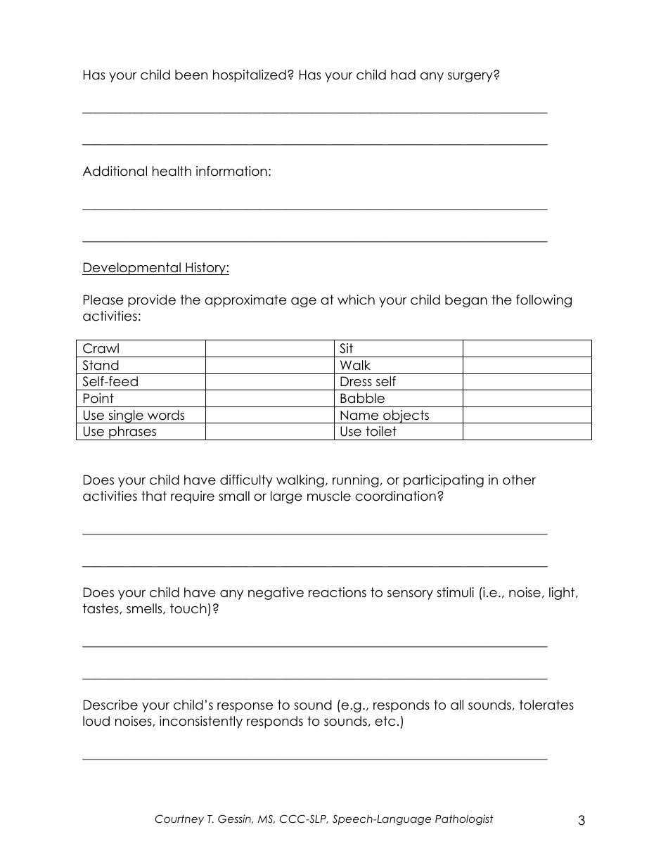 Pediatric Speech and Language Intake Form - Communication Clubhouse, Page 3