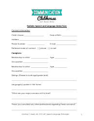 Document preview: Pediatric Speech and Language Intake Form - Communication Clubhouse