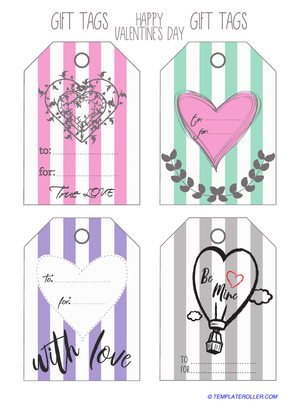 Valentine's Day Gift Tag Templates, Page 1
