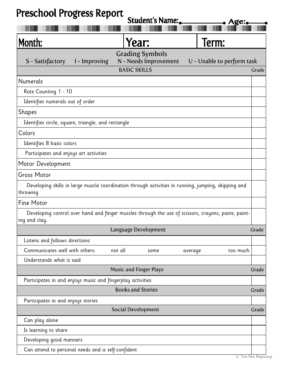 Preschool Progress Report Template 1 Templates Example Templates ...