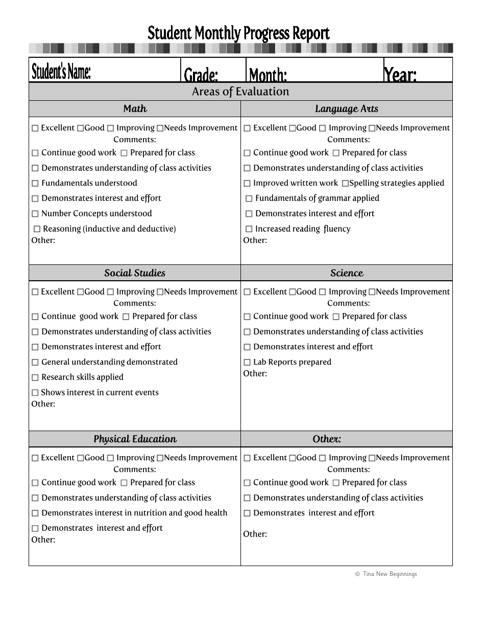 Student Monthly Progress Report Template Download Printable PDF Regarding Monthly Progress Report Template