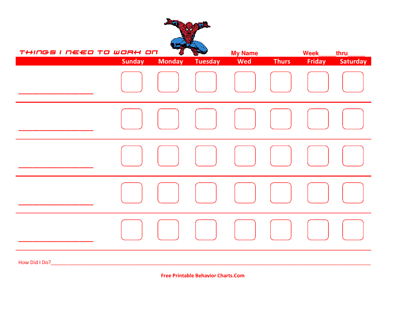 Spiderman Chore Chart - Weekly Visual Aid for Child's Responsibilities