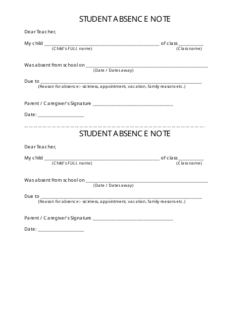 Student Absence Note Templates