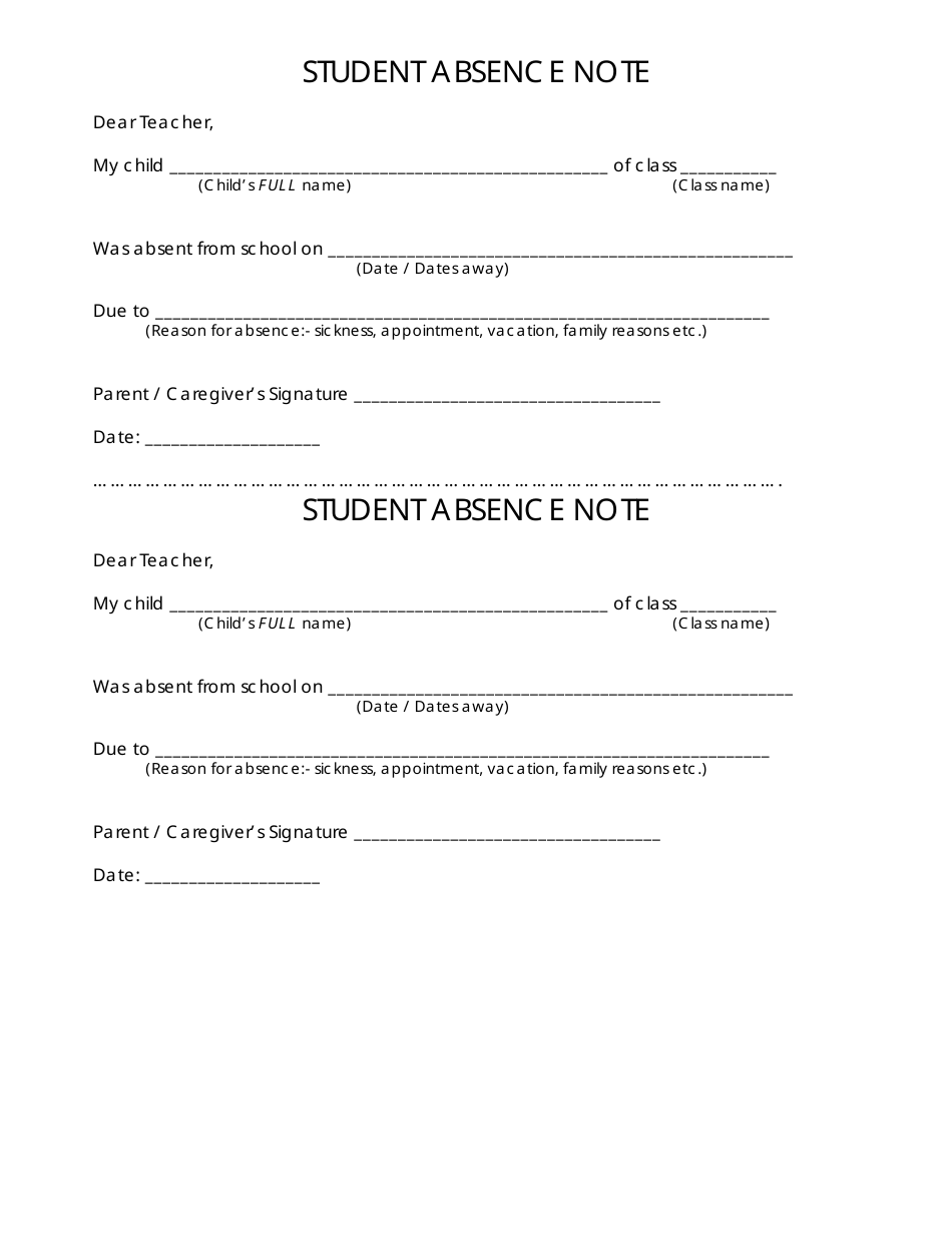 Student Absence Note Templates Fill Out, Sign Online and Download PDF