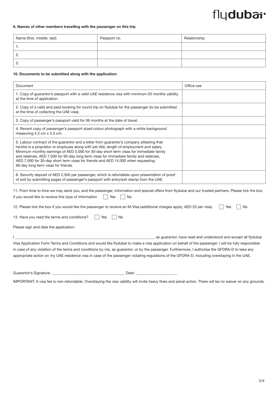 Uae Visa Application Form (Friends  Relatives) - Flydubai, Page 2