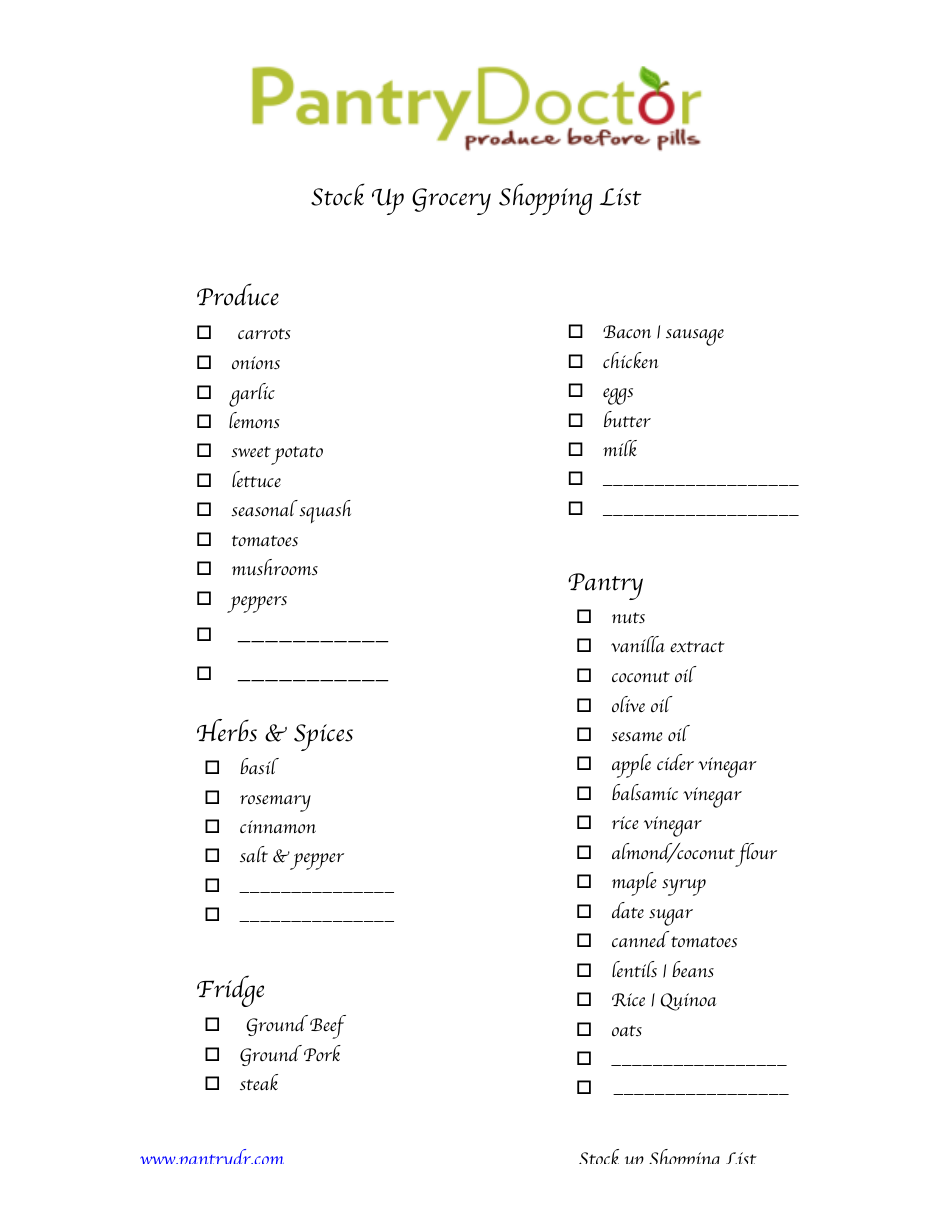 Stock up Grocery Shopping List Template - Pantry Doctor