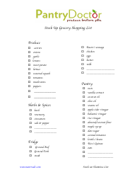 Document preview: Stock up Grocery Shopping List Template - Pantry Doctor