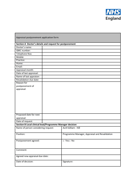 Appraisal Postponement Application Form - United Kingdom