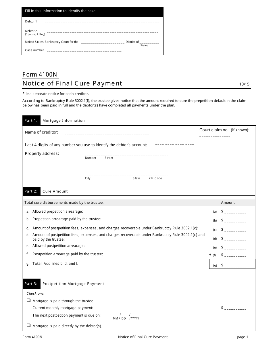 Form 4100N Notice of Final Cure Payment, Page 1