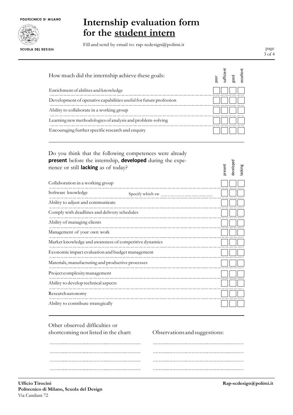 Internship Evaluation Form for the Student Intern - Scuola Del Design, Page 3