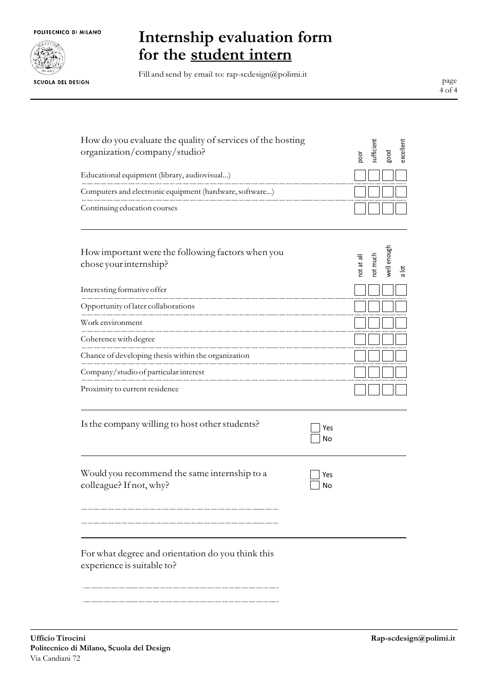 Internship Evaluation Form for the Student Intern - Scuola Del Design, Page 4