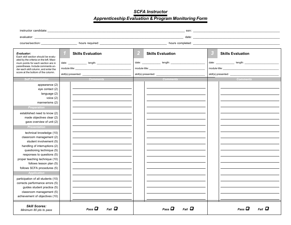 Scfa Instructor Apprenticeship Evaluation  Program Monitoring Form - South Carolina, Page 1