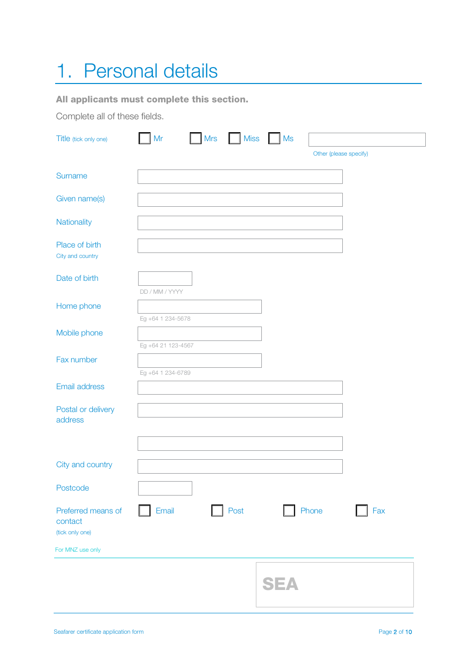 Seafarer Certificate Application Form - New Zealand, Page 2