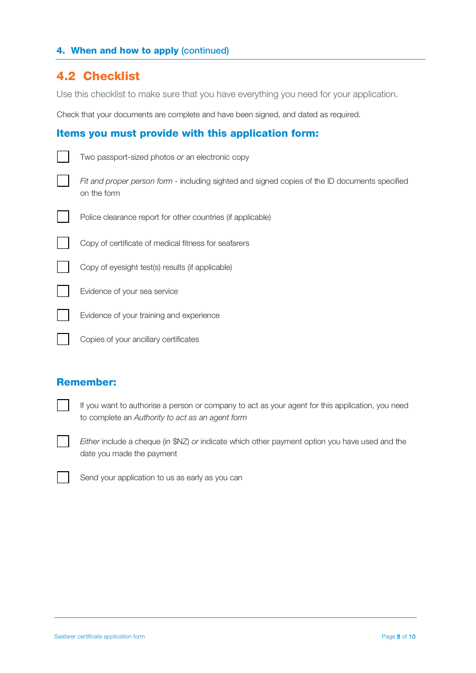 Seafarer Certificate Application Form - New Zealand, Page 8