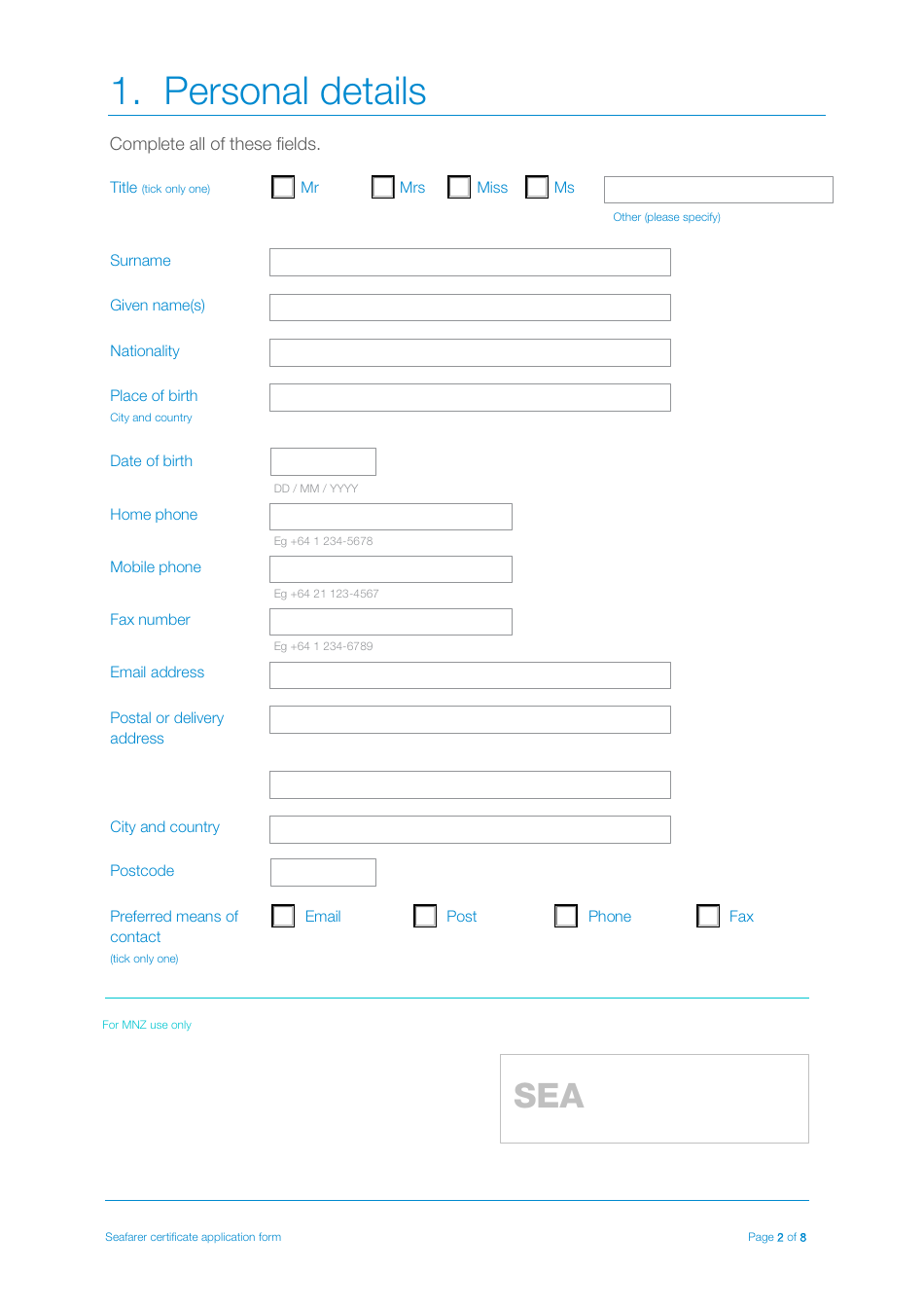Seafarer Certificate Transition Application Form - New Zealand, Page 2