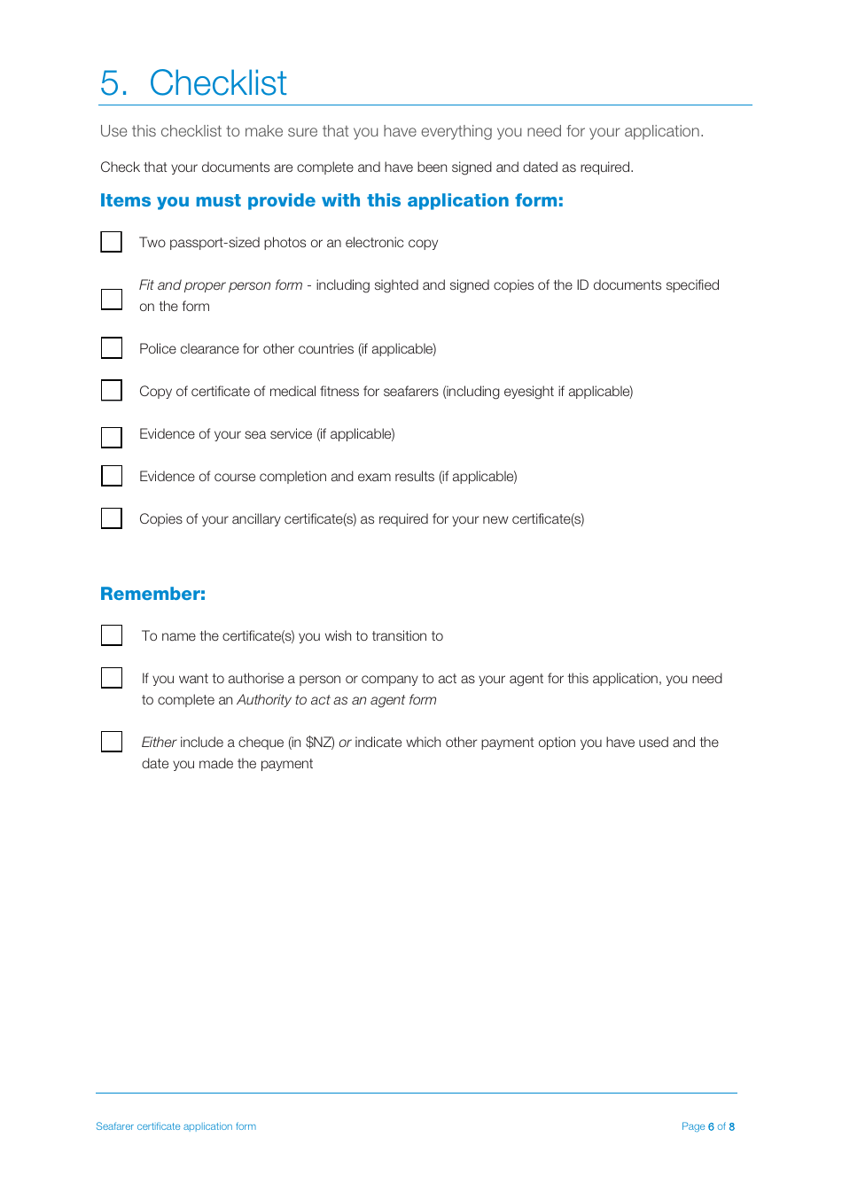 Seafarer Certificate Transition Application Form - New Zealand, Page 6