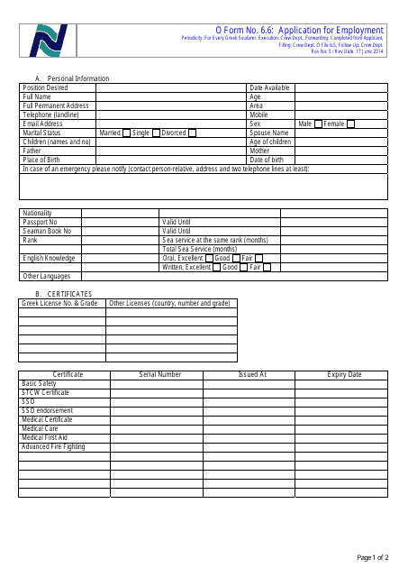 Template for Application for Employment at Neptune Lines