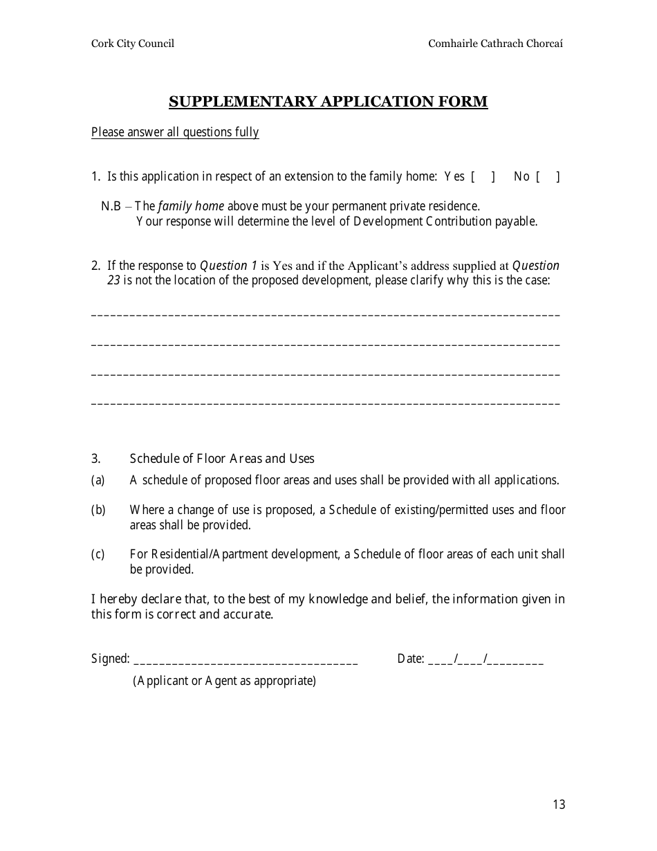 Planning Application Form - Cork City, County Cork, Ireland, Page 13