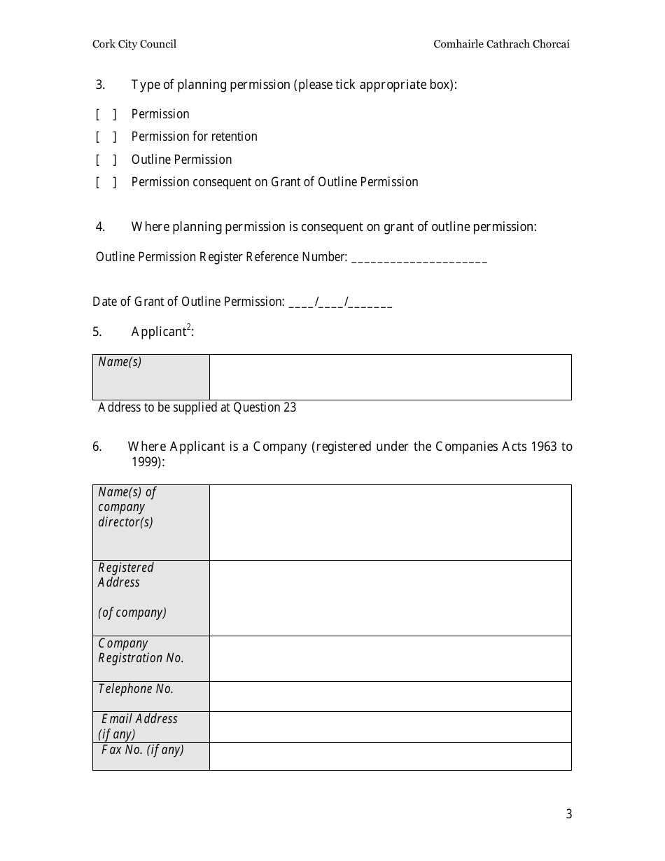 Planning Application Form - Cork City, County Cork, Ireland, Page 3