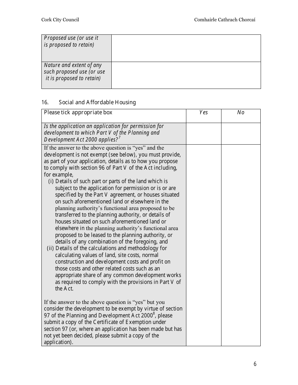 Planning Application Form - Cork City, County Cork, Ireland, Page 6