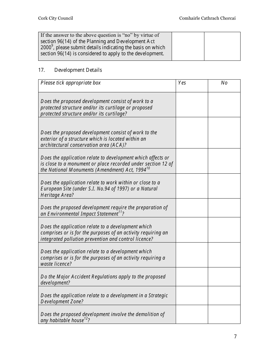 Cork City, County Cork Ireland Planning Application Form Download ...