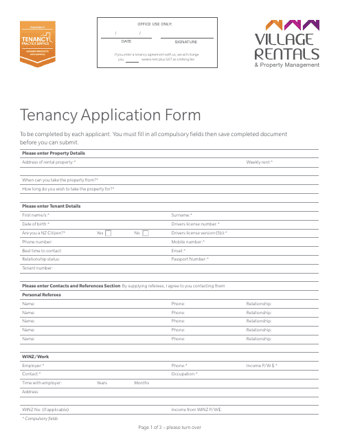 Tenancy Application Form - Village Rentals & Property Management