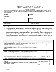 Document preview: Pre-employment Health Form for Employees/Providers/Volunteers in Child Care Centers - Region of Waterloo, Ontario, Canada