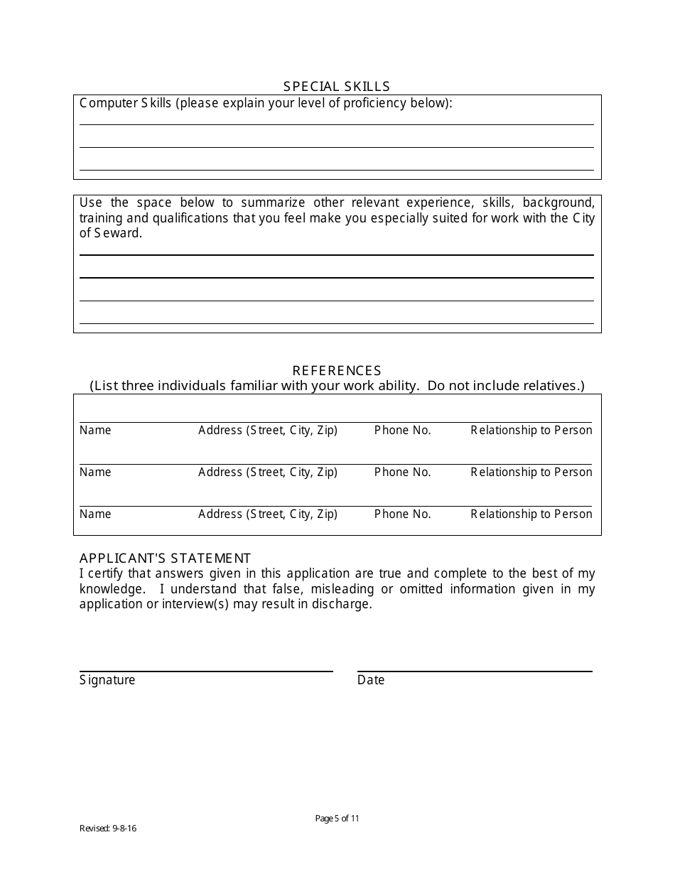 Governmental Employment Application Form - City of Seward, Nebraska, Page 5
