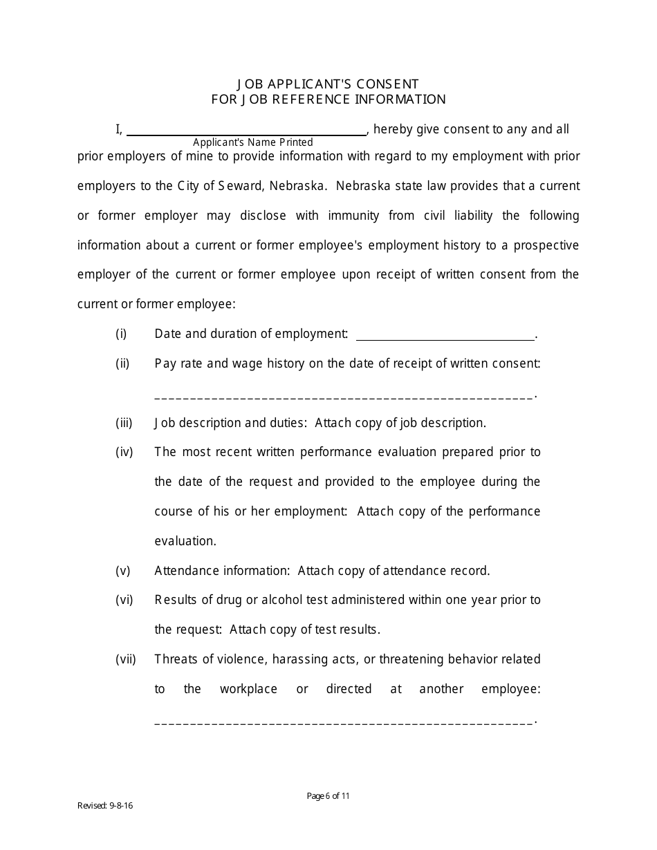 Governmental Employment Application Form - City of Seward, Nebraska, Page 6