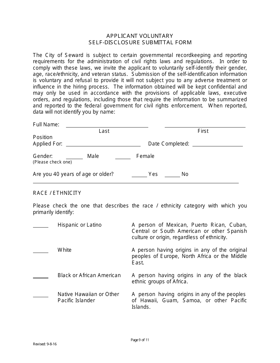 Governmental Employment Application Form - City of Seward, Nebraska, Page 9