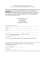 Document preview: Application for Certification of Drug-Free Workplace Premium Credit Program - Alabama
