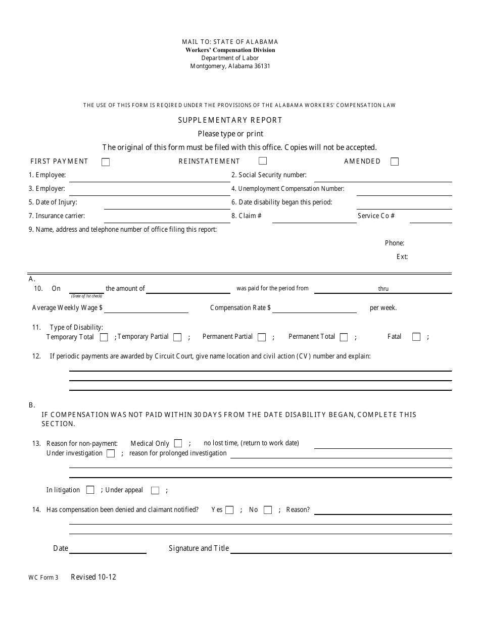 WC Form 3 Download Printable PDF or Fill Online Supplementary Report ...