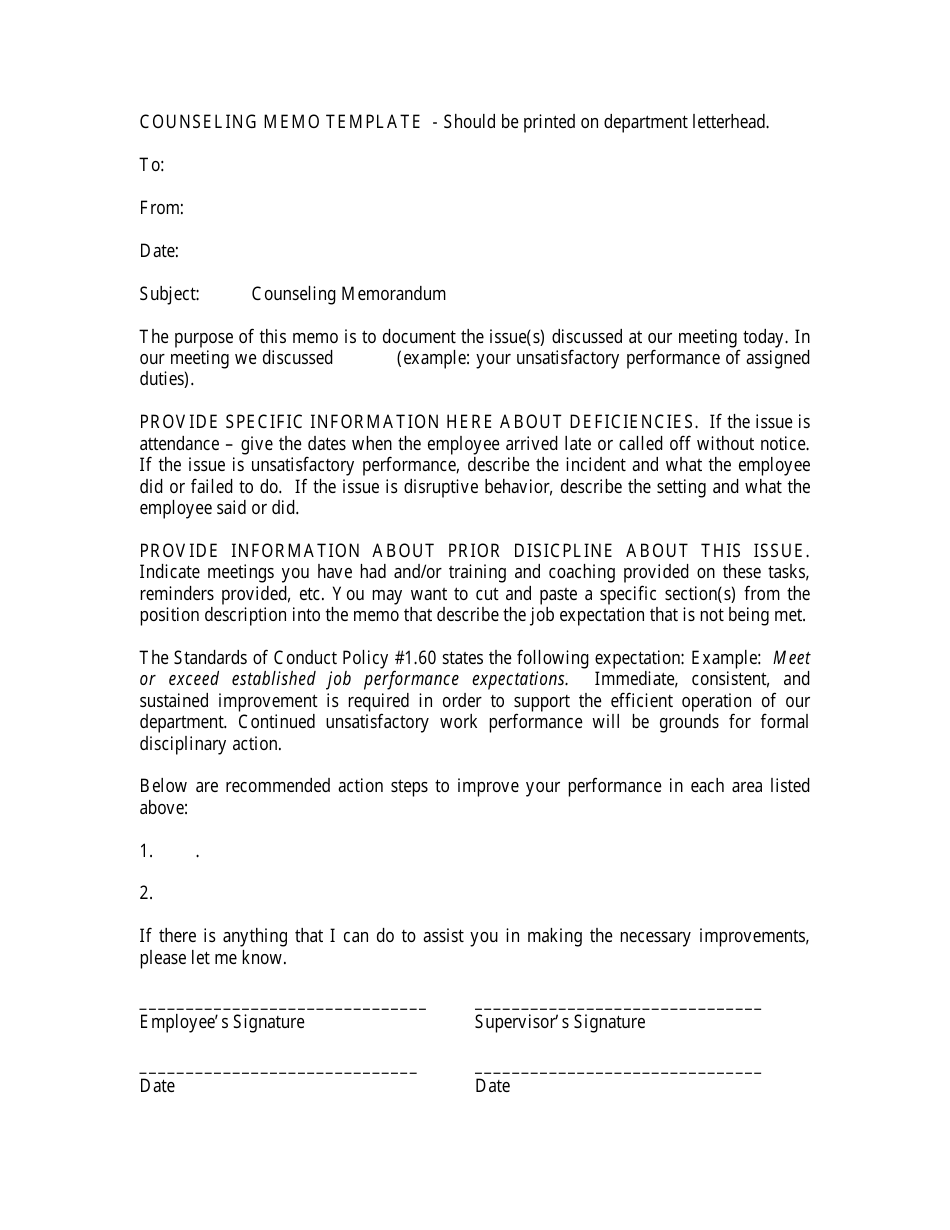 Counseling Memo Template - Fill Out, Sign Online and Download PDF