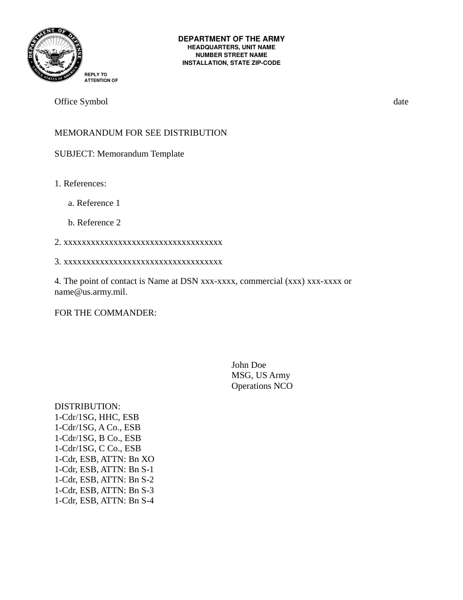 Memorandum for See Distribution Template Download Printable PDF