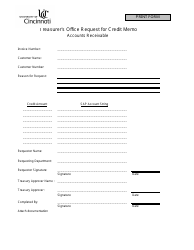 Document preview: Treasurer's Office Request Form for Credit Memo - University of Cincinnati