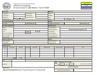 Document preview: Form F-10001 Direct Invoice / Credit Memo - Arkansas