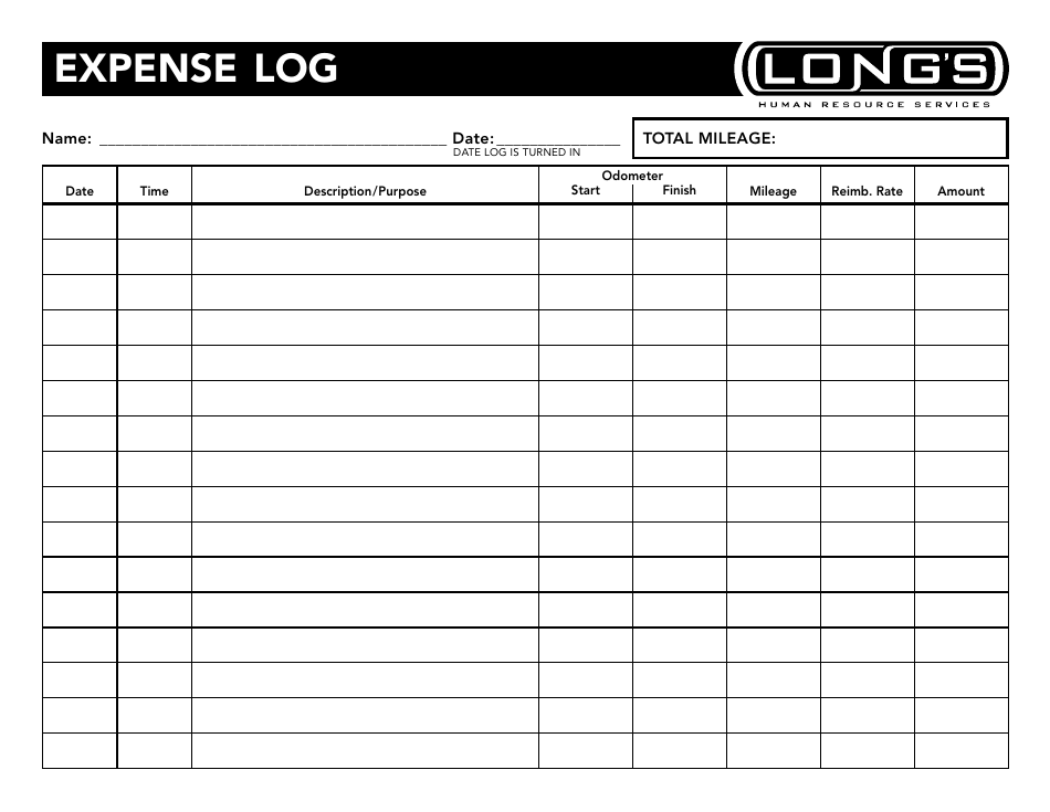 Expense Log Template - Long's Preview