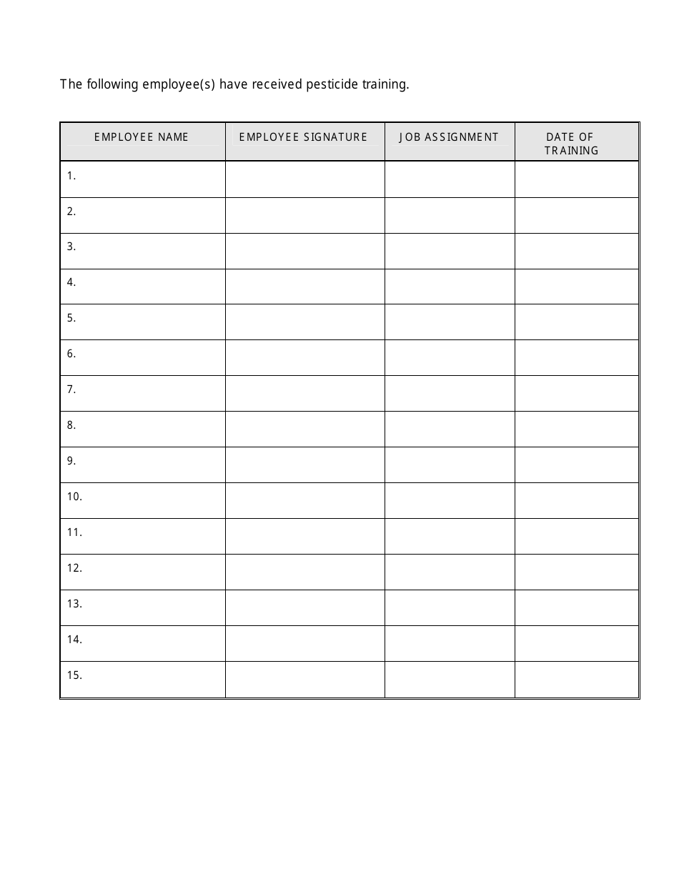 Pesticide Safety Training Record Chart Template Download Printable PDF