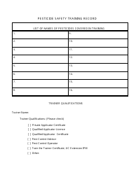 &quot;Pesticide Safety Training Record Chart Template&quot;