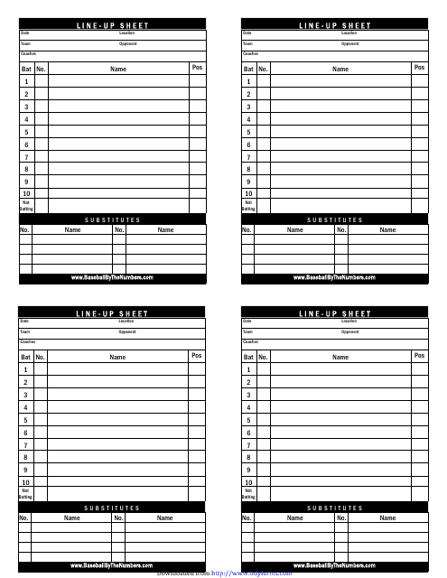 &quot;Baseball Line-Up Sheet Template&quot; Download Pdf