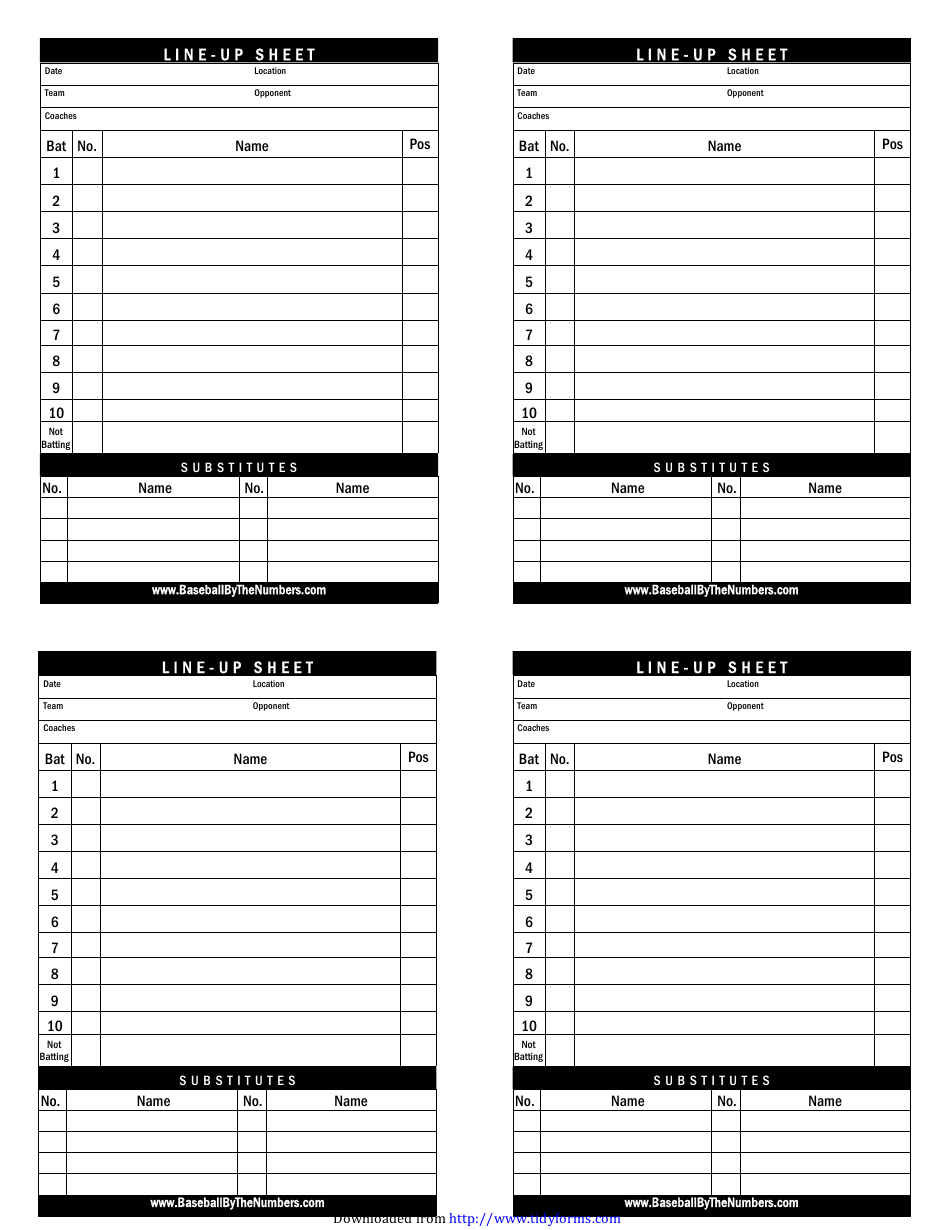 Baseball Line-Up Sheet Template Download Printable PDF | Templateroller