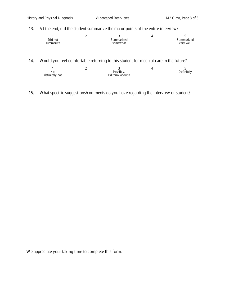 Patient Feedback Form - Fifteen Points, Page 3