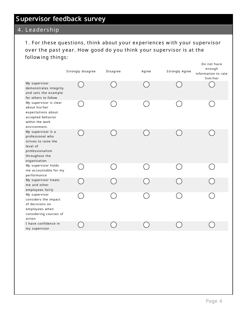 College Supervisor Feedback Survey Form, Page 4