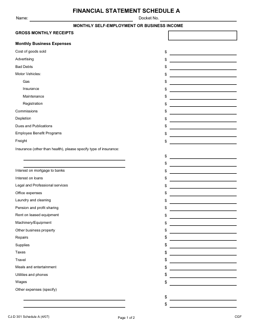 Form CJ-D301 Schedule A Printable Pdf