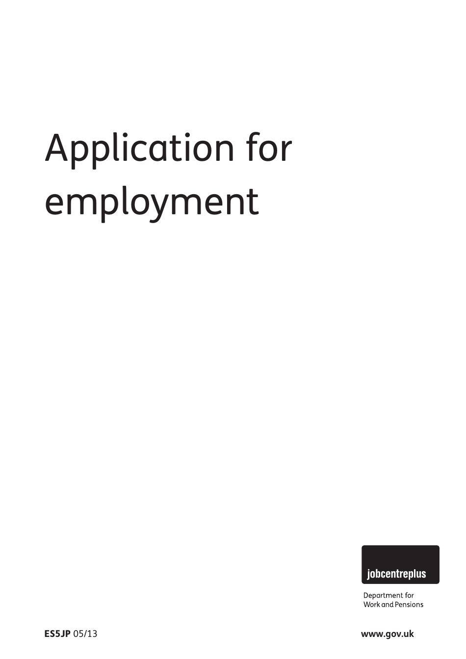 Form ES5JP Application for Employment - United Kingdom, Page 1