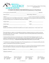 Document preview: Consent by Proxy for Minor (Permission to Treat Form) - Arizona Allergy Associates