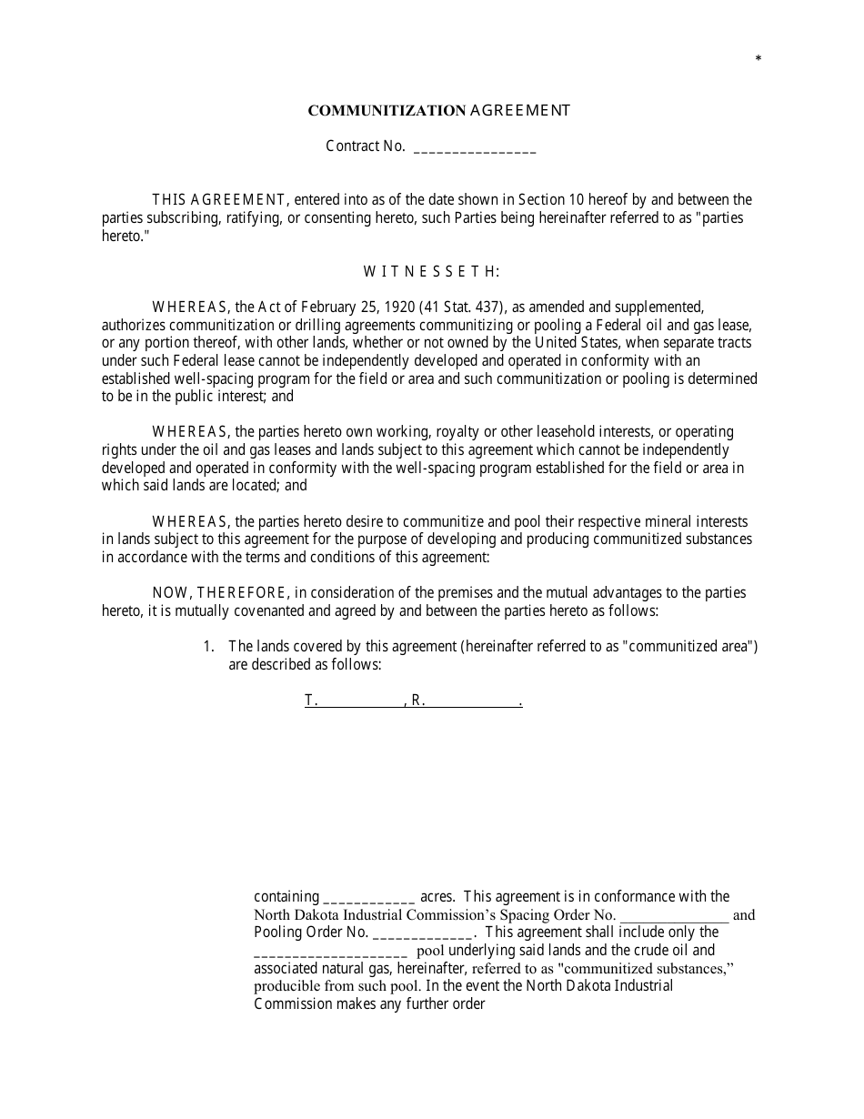 Communitization Agreement Template, Page 1