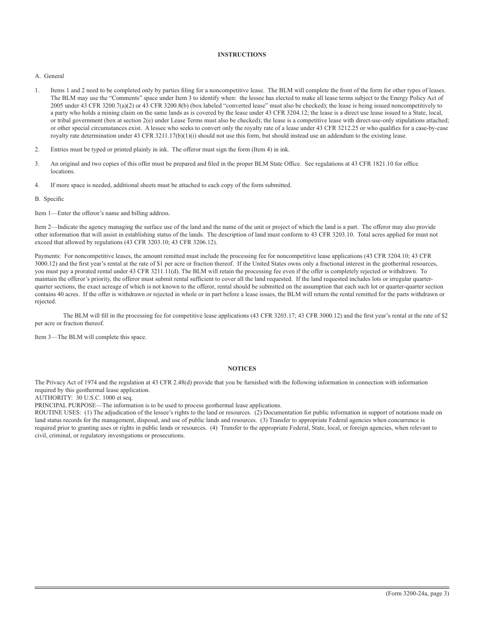Form 3200-24A Offer to Lease and Lease for Geothermal Resources, Page 3