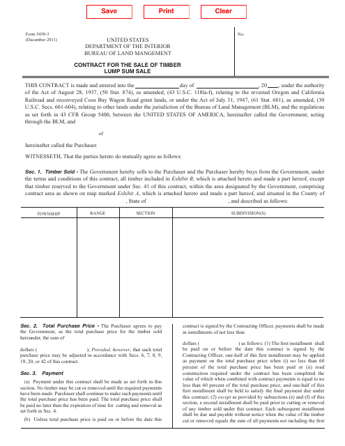 Form 5450-3 Contract for the Sale of Timber Lump Sum Sale