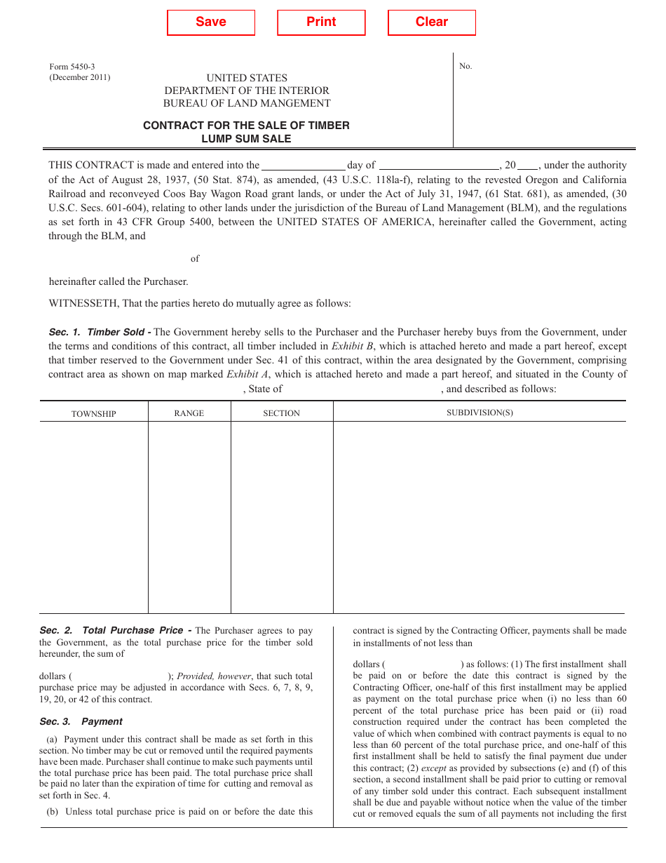 Form 5450-3 Contract for the Sale of Timber Lump Sum Sale, Page 1